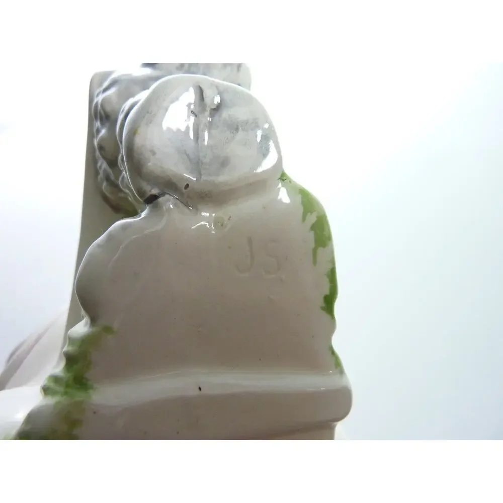 Vintage Ceramic Poodle Shell Cart Planter White Kitsch Dog Figurine Pot 6.5 Inch
